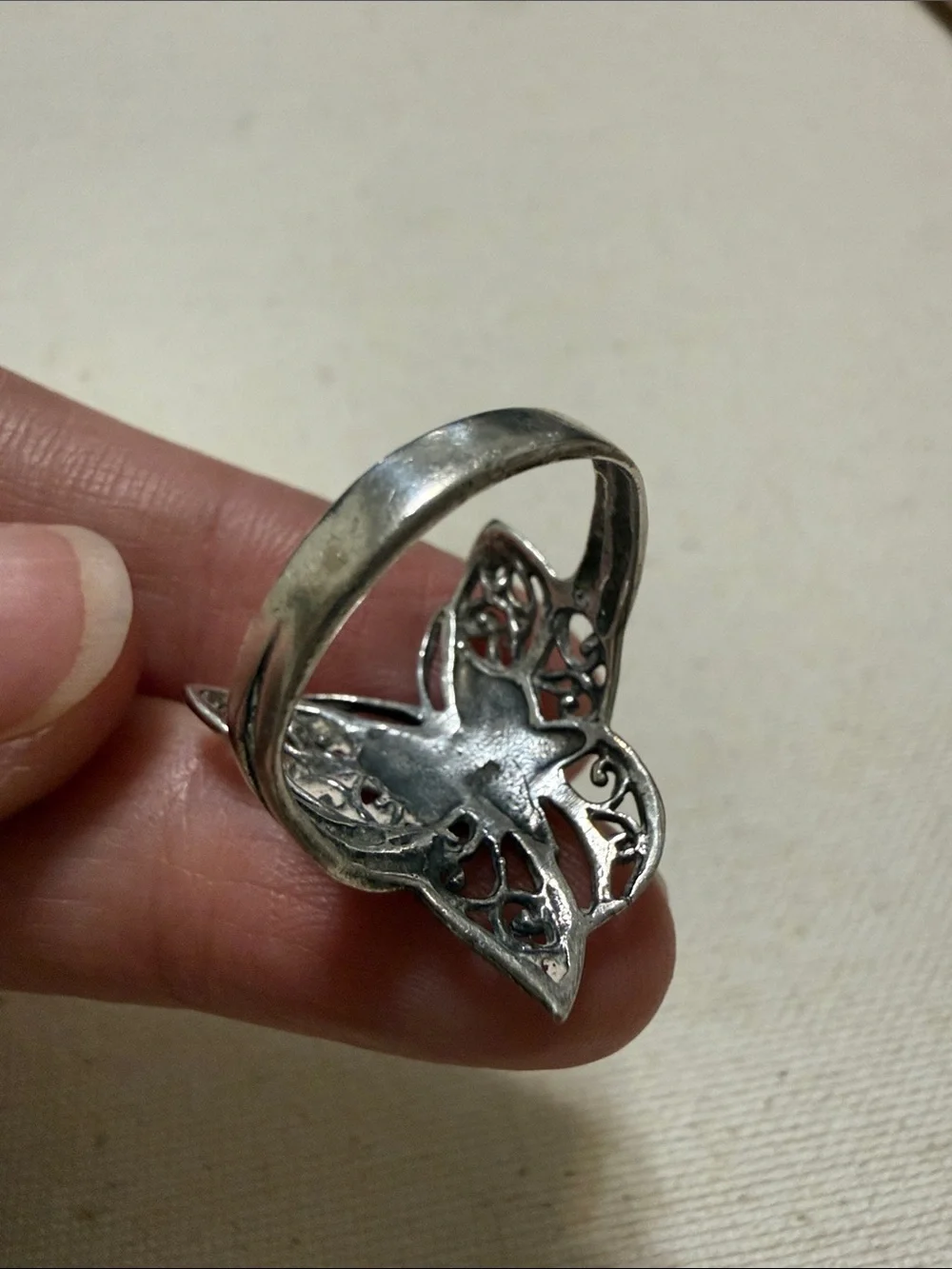 Sterling Silver 925 Intricate Butterfly Filigree Ring size 6.5